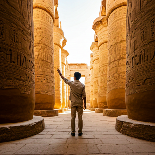 Egyptologist guiding visitors through the Temple of Karnak